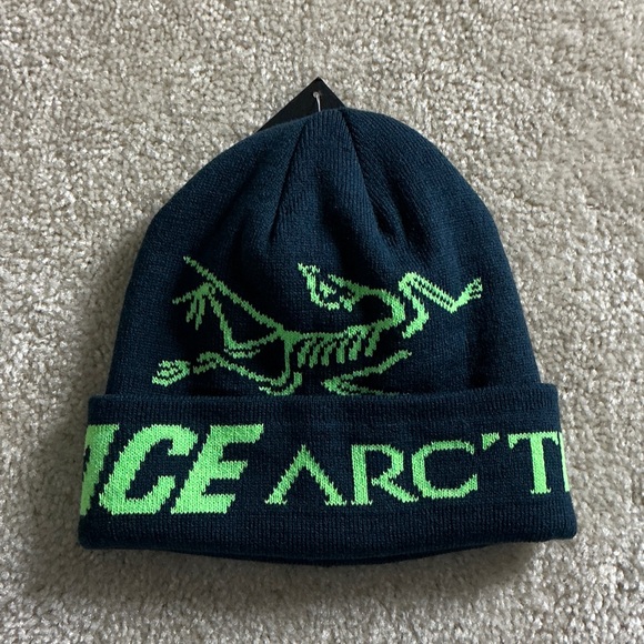 Arc'teryx Dark Blue and Neon Green Beanie